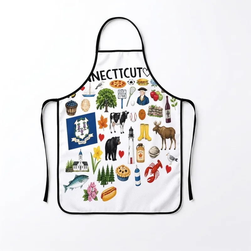 1PC【Apron】2DFlat effect，An interesting print full of iconic elements of，Durable and practical，Suitable home kitc