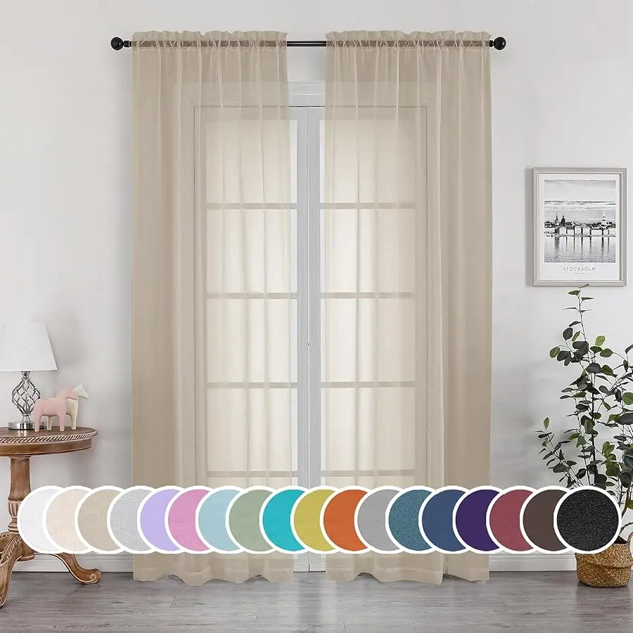 

Taupe Sheer Curtains 84 inches Long for Bedroom Li ing Room 2 Panels Set, Rod Pocket Solid Taupe Curtain, Soft Touch Elegant oi