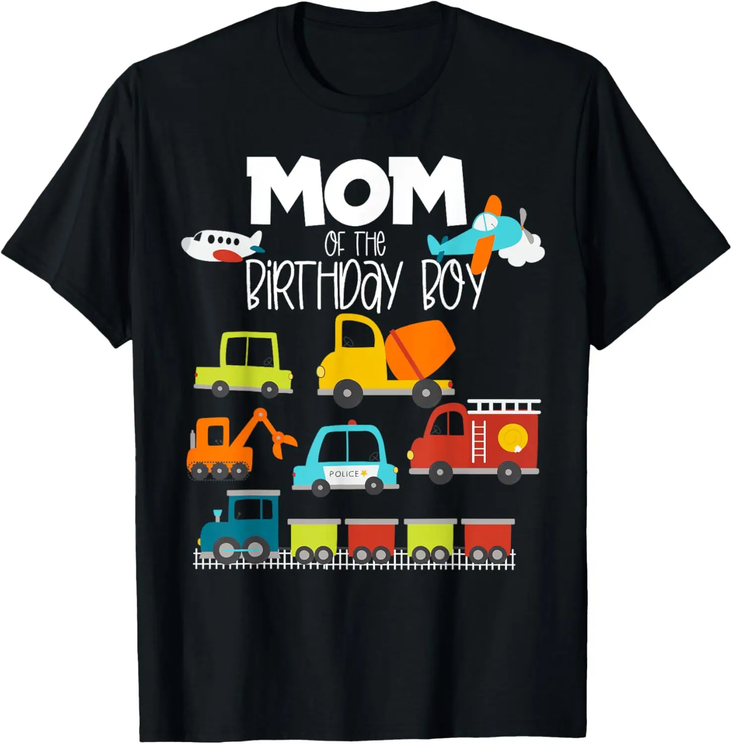 Mom Of The Birthday Boy Family Matching Train Car Fire Truck T-Shirt