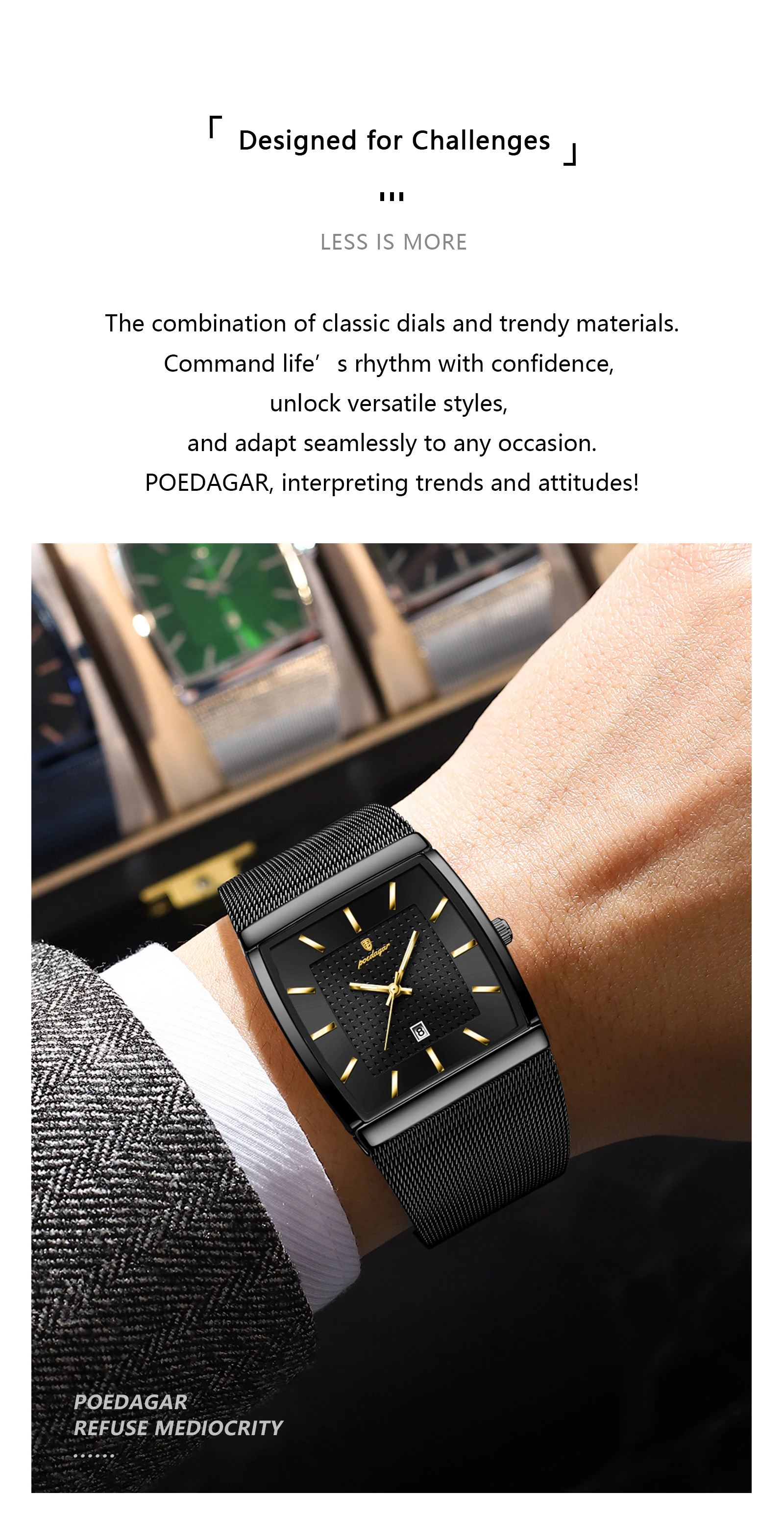 POEDAGAR Top Luxus Männer Armbanduhr Wasserdicht Leucht Edelstahl Mesh Datum Mann Uhr Mode-Business Quarz herren Uhren – Detail 3
