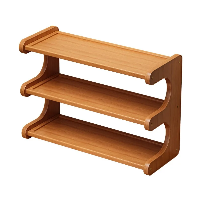 Custom modern eco-friendly three-layer wooden vertical tabletop display for utility cups and tableware with easy-to-assemble