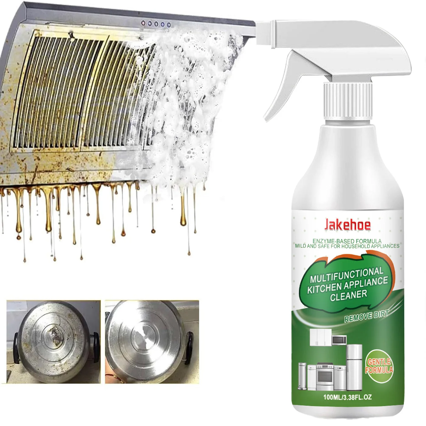 Limpiador Desengrasante para Electrodomésticos de Cocina con Brillo Mejorado, Seguro para Acero Inoxidable, Vidrio, Spray de Limpieza Multifuncional para el Hogar