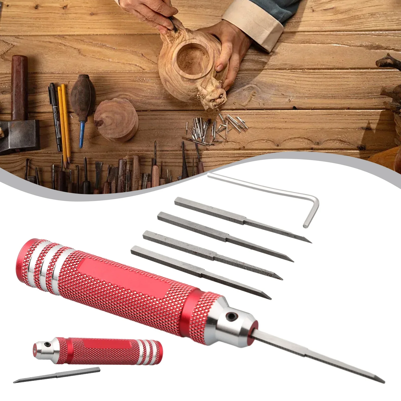 6PCS Set Comes With 1 Hex Key Wrench 1 Anti-skid Aluminum Alloy Handle 5 Different Sizes Blades  0.1/0.2/ 0.4/ 0.6/ 0.8/ 1.0 Mm