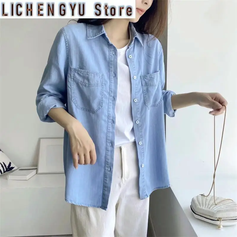 New Fashion Women's Shirt Spring Autumn Denim Shirt Jacket Women Long Sleeves Elegant Ladies Jeans Blouse Tops