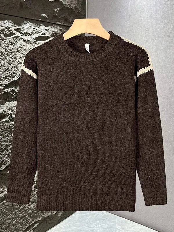 

Модный утепленный вязаный свитер для мужчин: повседневный базовый слой для осени и зимы, новинка, мягкий полиэстер/нейлон