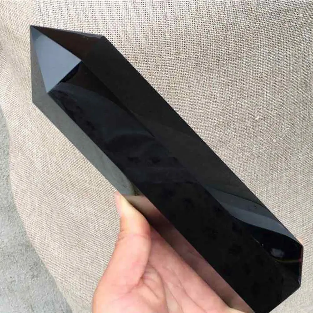 600-1400g Big Size Natural Black Obsidian Obelisk Quartz Crystal Wand Point Healing view 4