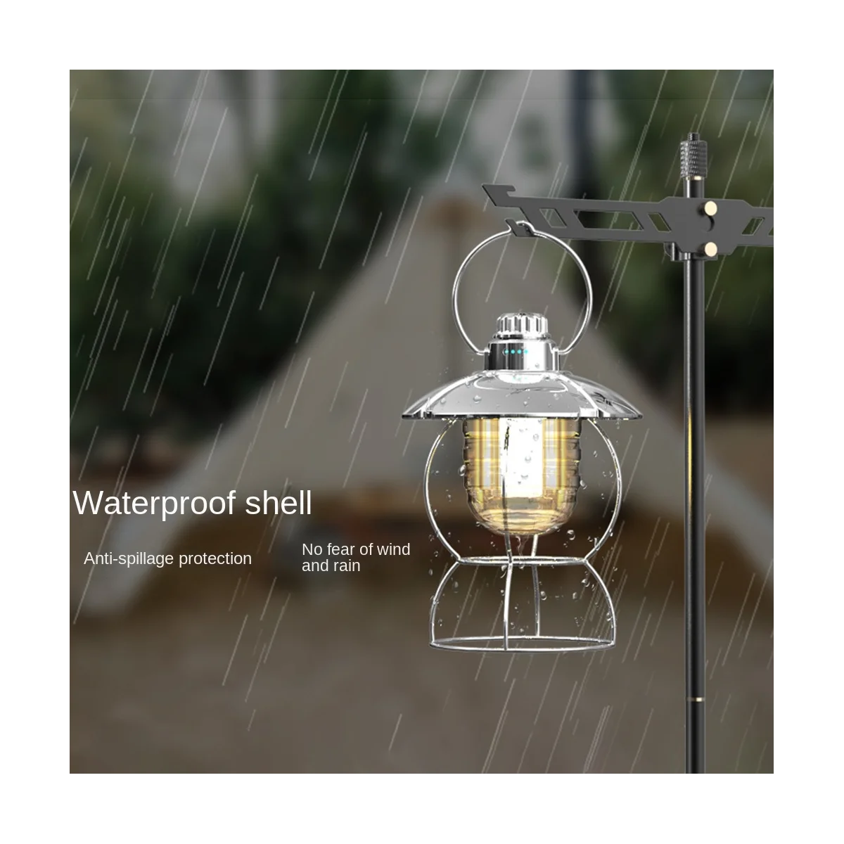 

Rechargeable LED Camping Portable Lantern Light Outdoor Waterproof Retro Tent Lamp Fishing Travel Lighting Black