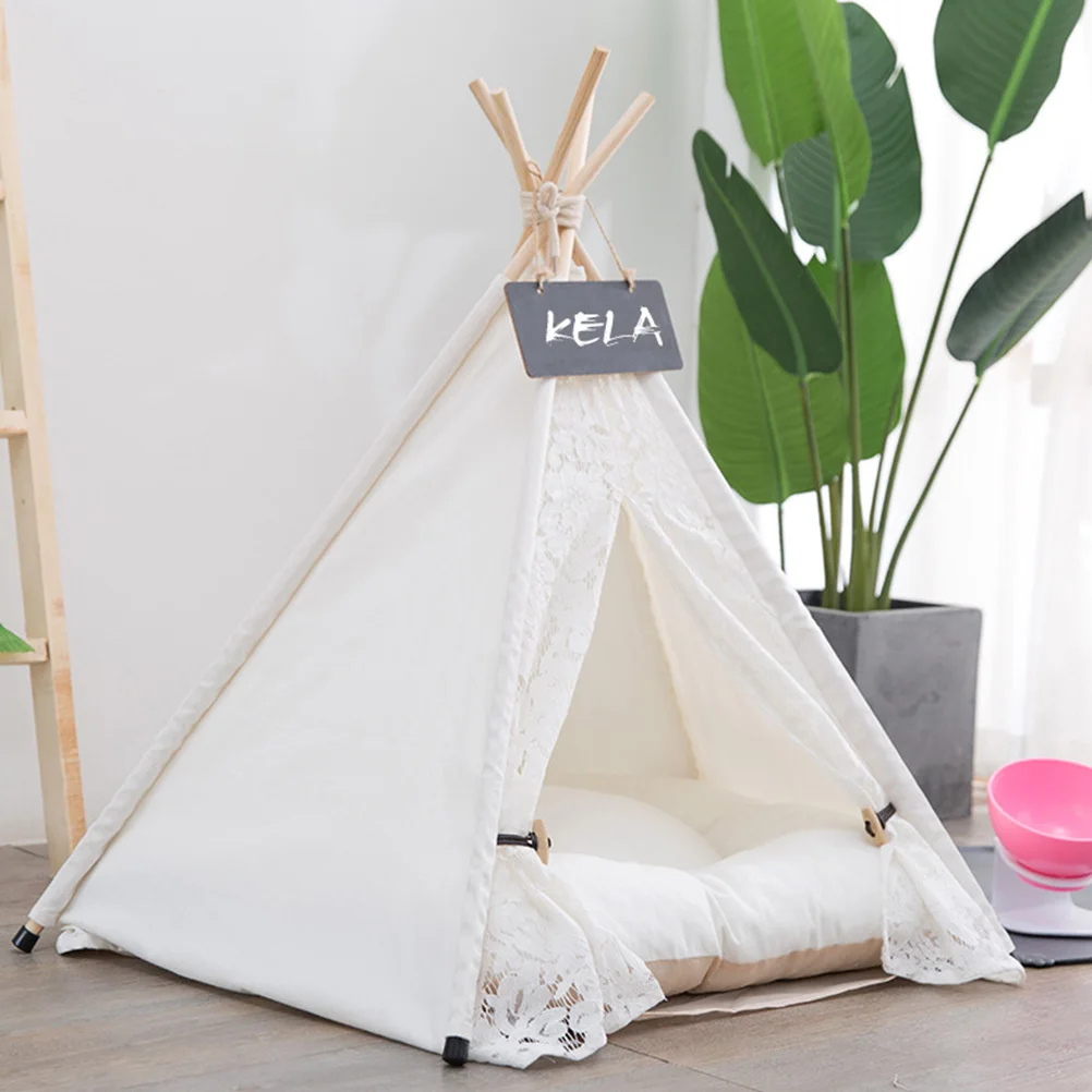 1pc Tent House Foldable Cat Nest With Sisal Scratching Post Durable Cotton Canvas Light Blocking Sleeping Space For Dog Triangle