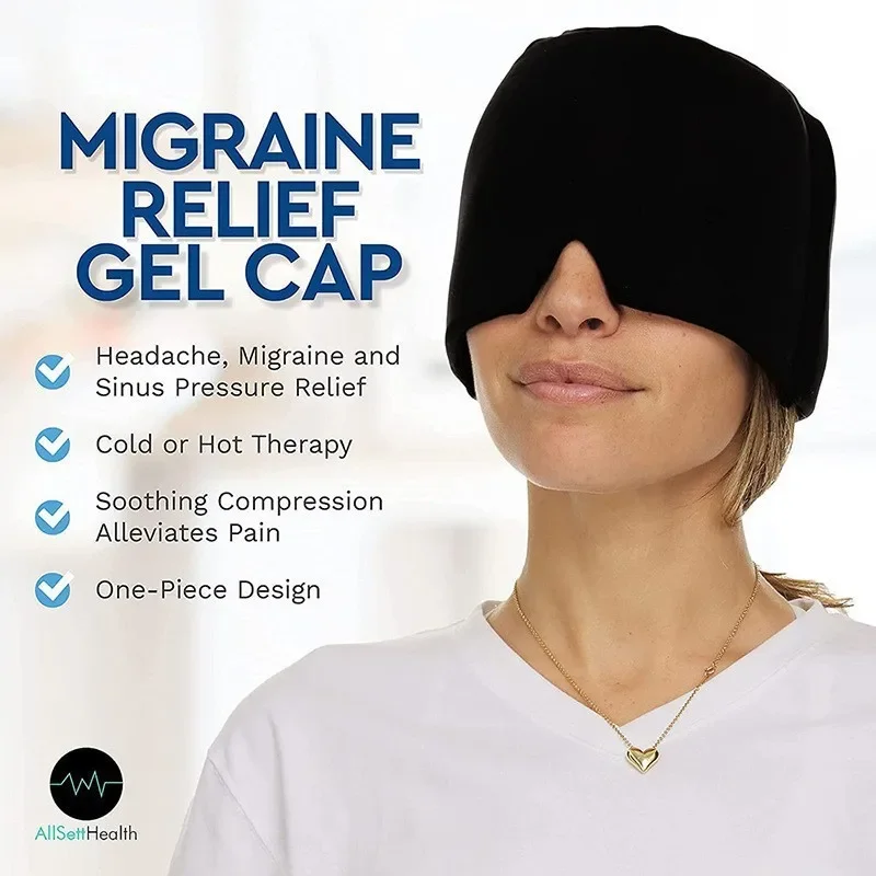 Gorro para aliviar la migraña, gorro para el dolor de cabeza, Gel, terapia fría y caliente, gorro de hielo para aliviar el dolor, gorro de hielo, máscara para ojos, alivio del dolor por presión y estrés