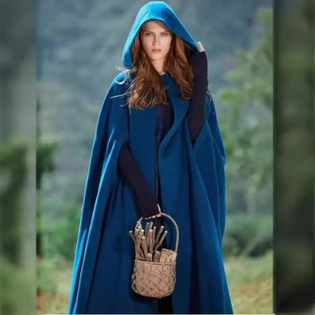 

Women's Four-Color Hooded Shawl Long Cloak with Seven-Point Sleeve Lace-Up Design for European And American Markets