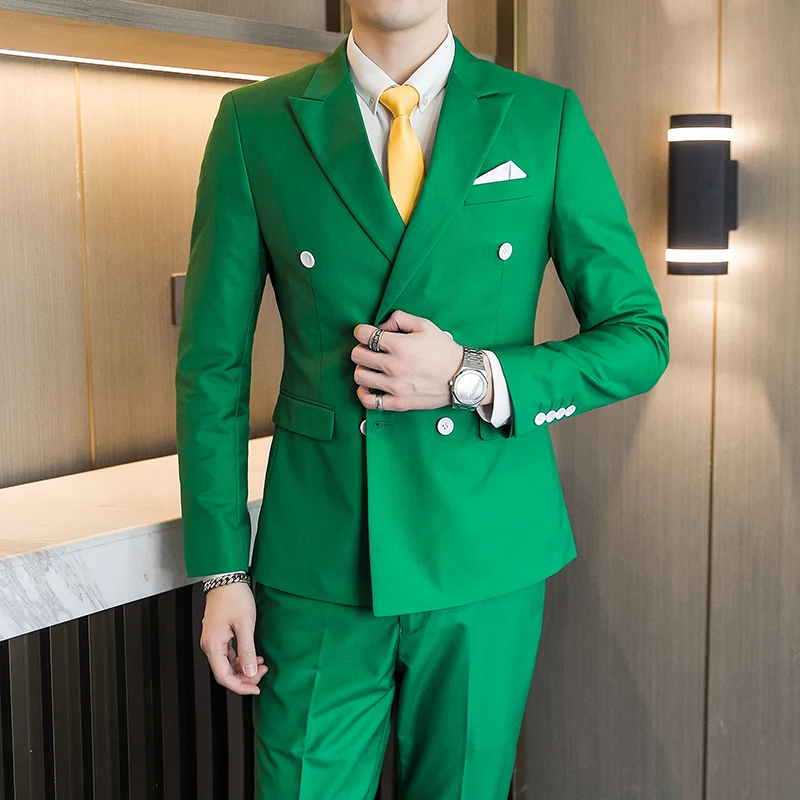 10 kolorów 2 zestawy garniturów męskich (marynarka + spodnie) Ślubny strój sceniczny Dwurzędowy garnitur formalny Kostium Homme 6XL-M