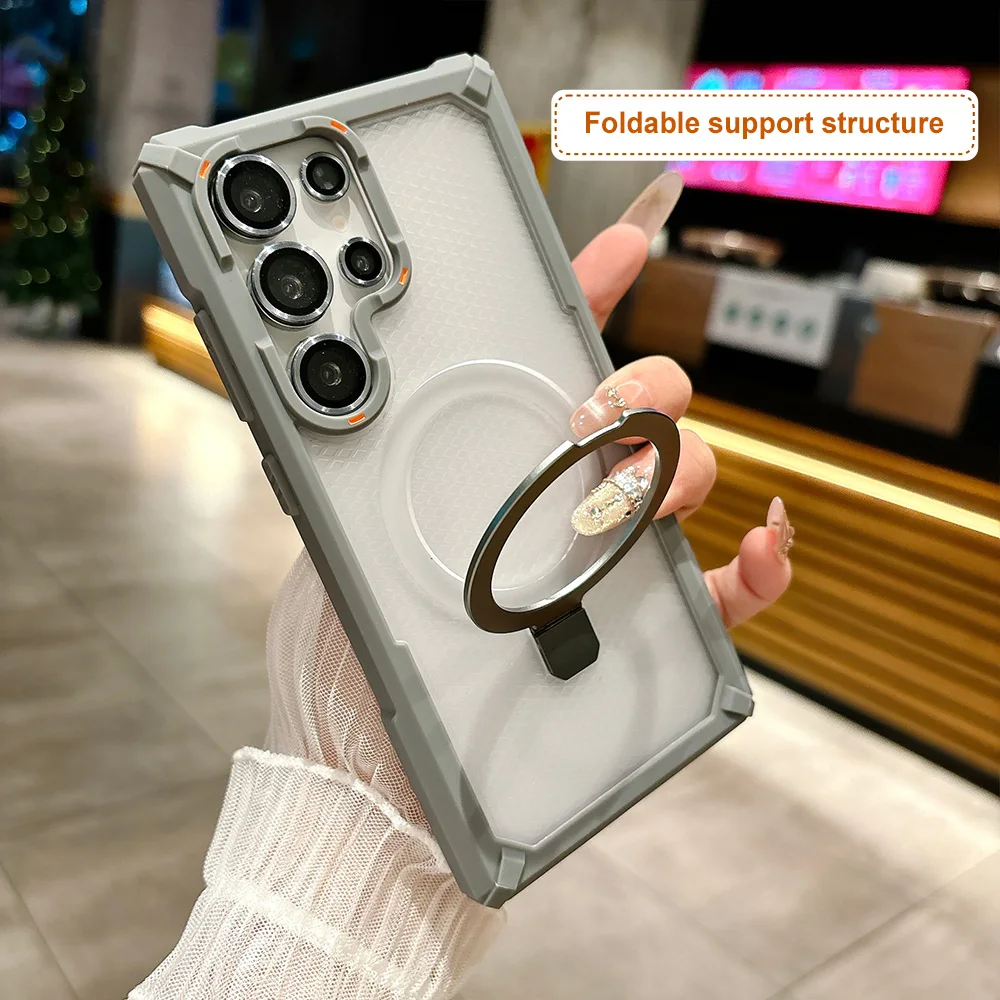 Rugged Shockproof Metal Magnetic Case For Samsung Galaxy S25 S24 Ultra Plus Holder With Camera Lens Glass Film Ring Armor Cover view 6