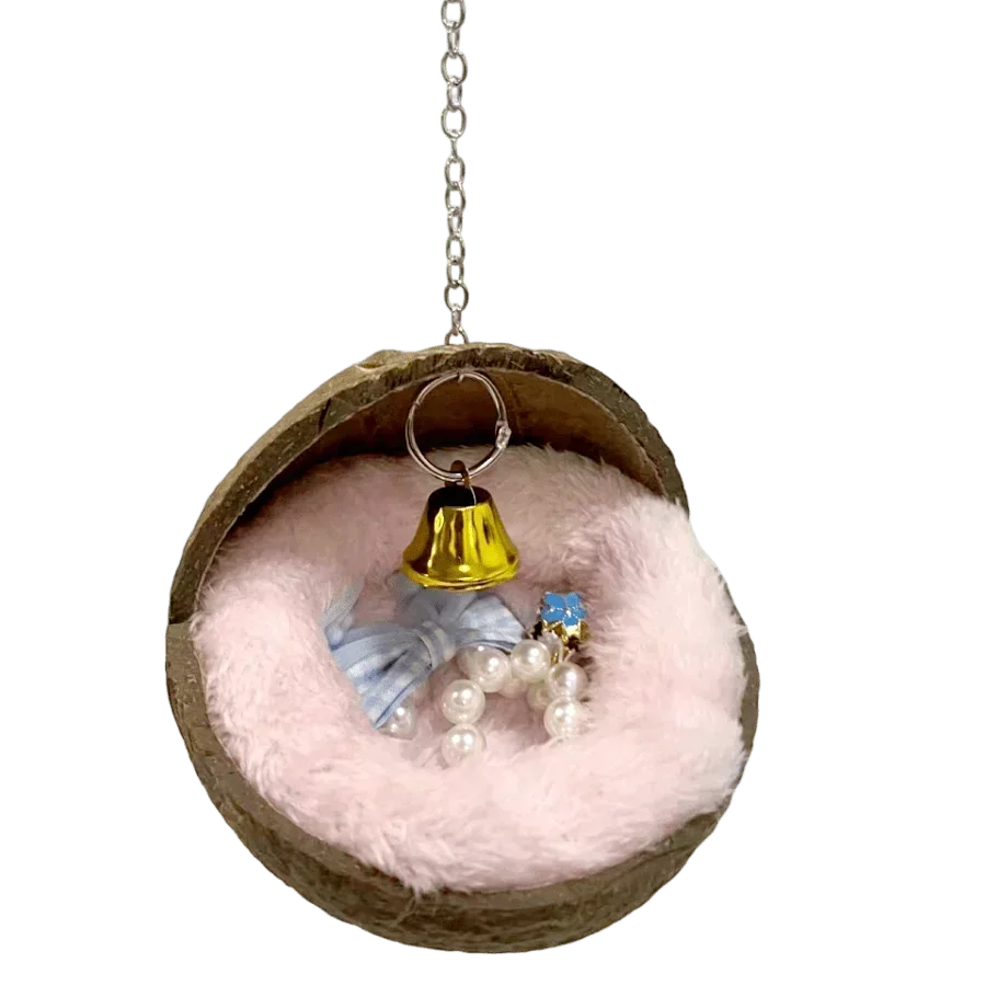 Natural Coconut Fiber Bird Nest For Small Pets, House, Bed, Breeding, Anti-Pecking, With Warm Pad And Bell, For Parrots