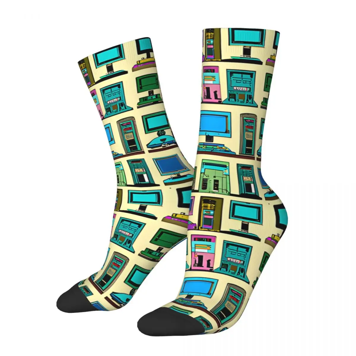 Crazy compression Vintage Computer Pattern Sock for Men Vintage Quality Pattern Crew Sock Casual