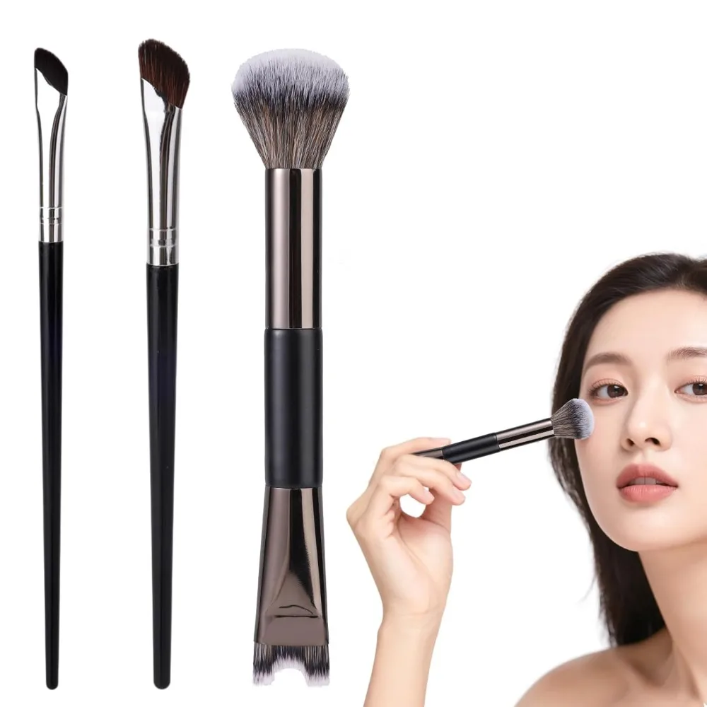 1/3 Stück Nasenkontur-Pinsel 2-in-1 Doppelseitige Flauschige U-förmige Abgewinkelte Make-up-Concealer-Pinsel zur Nasenformung und Modellierung
