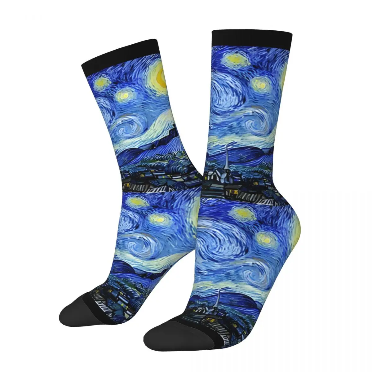 Crazy compression Starry Night Painting Sock for Men Harajuku Van Gogh Seamless Pattern Crew Sock Novelty