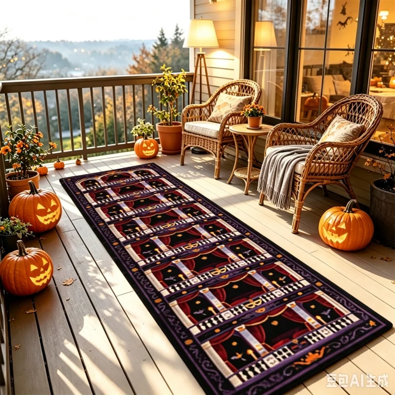 Gothic Halloween Window Scene Print Runner Rug Non‑Slip Long Carpet For Hallway Corridor Indoor Holiday Theme Floor Ornament