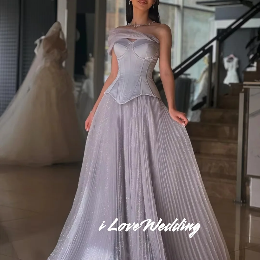 Mujer un hombro A-line Sweetheart brillante vestidos de fiesta vestidos de fiesta elegantes batas de fiesta hasta el suelo plisado personalizado