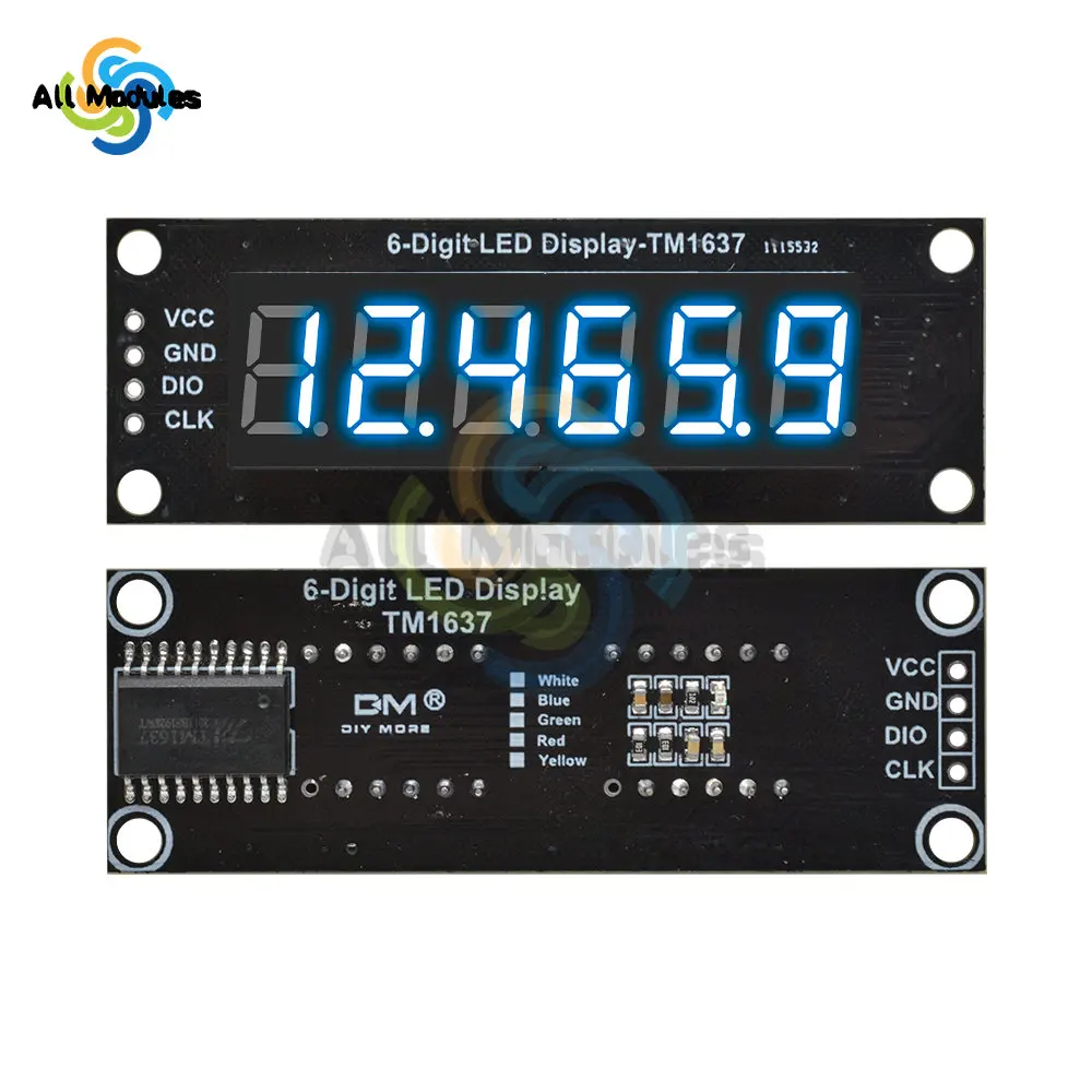 Layar LED Digital TM1637 0.36 Inci 6 Bit 7 Segmen Modul DIsplay LED Digital Antarmuka I/O 5 Warna Tersedia UNTUK Arduino
