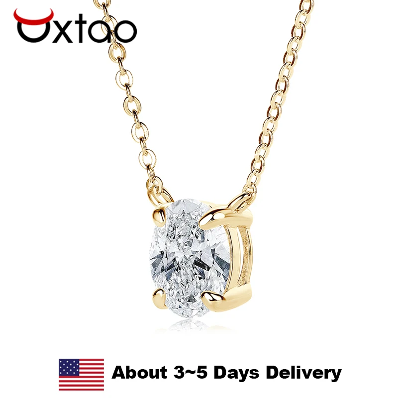 

OXTAO Oval Cut Big Solitaire Moissanite Pendant Necklace 2CT D VVS1 for Women Chains Party Bridal Fine Jewelry 925Sterling Silve