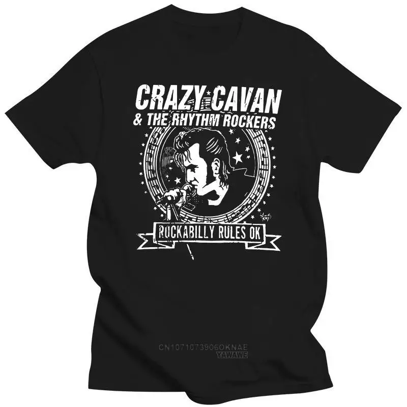 Popular CRAZY CAVAN Concer Band Mens Black T-Shirt rockabilly style cloth for Male vintage Ropa Hombre Mens Clothing