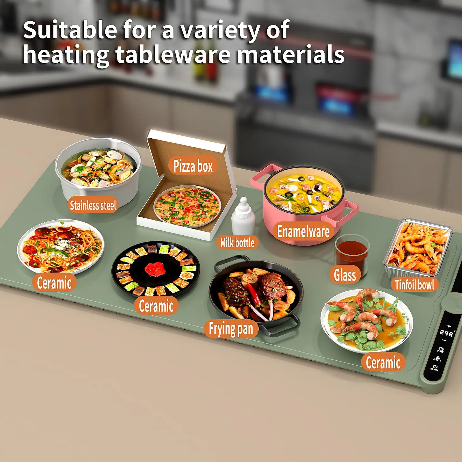 صينية تدفئة كهربائية مع درجة حرارة قابلة للتعديل، لوحة تدفئة ذكية من السيليكون، تسخين سريع للبوفيهات والتجمعات العائلية للحفلات