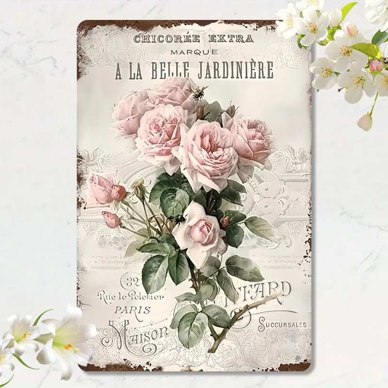 French Rose Shabby Chic Vintage Sign Wall Decor For Garden Home Cafe Florist Shop