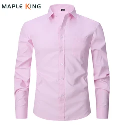 Pink Shirts Men Luxury Back To School Formal Wears Top Quality Long Sleeve Business Office Camisa Masculina Mens Button Up Shirt