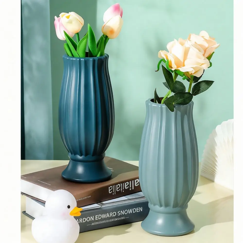 European Style PE Vase Creative Straight Flower Container Break Resistant Desktop Ornament For Office Hotel Decor
