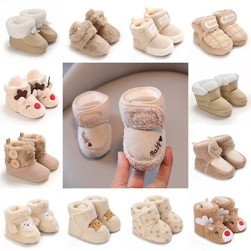 

Зимние толстые зимние сапоги цвета хаки для маленьких девочек, милые меховые хлопковые туфли цвета хаки, теплая нескользящая удобная детская прогулочная обувь для детей 0-18 месяцев