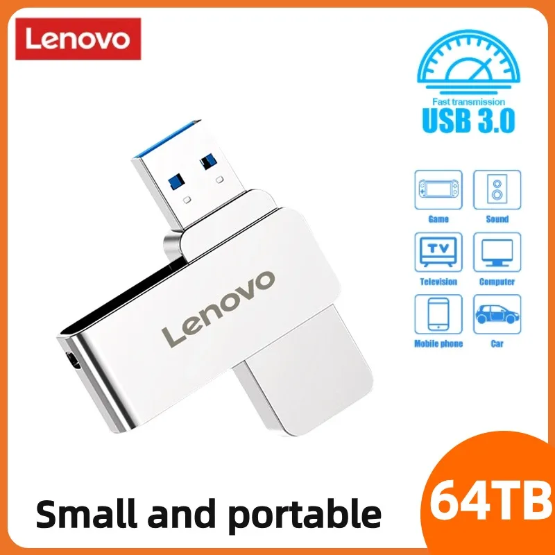 Lenovo 64TB 32TB USB, Flash Drive Super kecil USB 3.0 8TB 4TB Transfer File 16TB kapasitas ultra-besar tahan air untuk Laptop