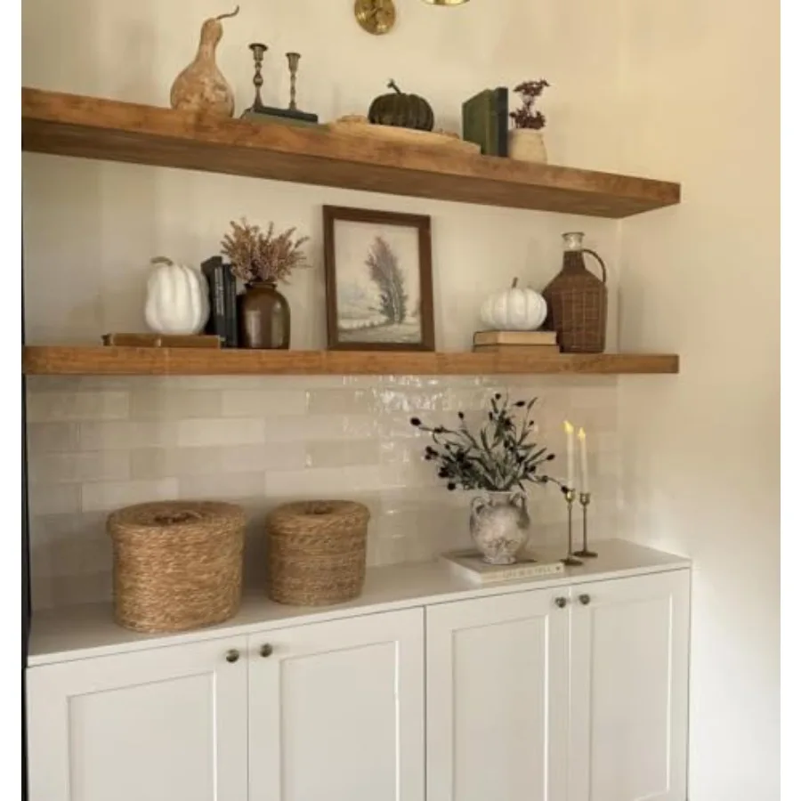 

36 Inches Long Walnut Floating Shelves Rustic Solid Wood Farmhouse Wall Shelves with Invisible Brackets for Bathroom Living Roo