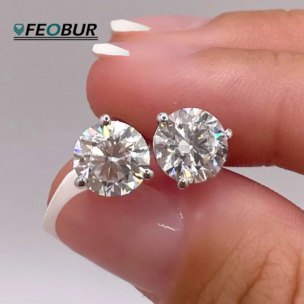 

0.3-2ct Round Moissanite Stud Earrings for Women Man Party Sparkling 3 Claws Diamond Ear Studs 925 Sterling Silver Jewelry GRA