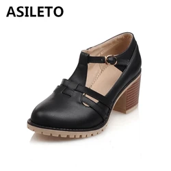 ASILETO 2023 décolleté da donna intrecciato Mary Janes Platform Buckle Strap punta tonda 6CM Chunky Cover Heel US12 Beige rosa blu A4408