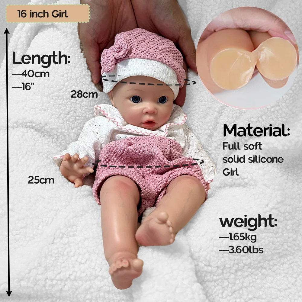 40cm Handmade Realistic Full Platinum Silicone Reborn Baby Girl Soft Waterproof Boneca Recém-nascida Bonito Dia de Ação de Graças Surpresa Presente