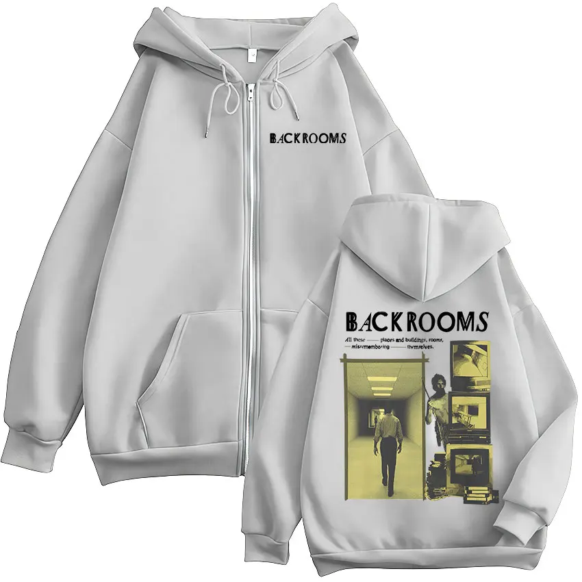 Horror Movie Backrooms Kapuzenpullover mit Reißverschluss für Herren und Damen, lässige Kleidung mit langen Ärmeln, Kapuzenpullover mit Reißverschluss, Jacken, Mantel, Streetwear – Detail 7