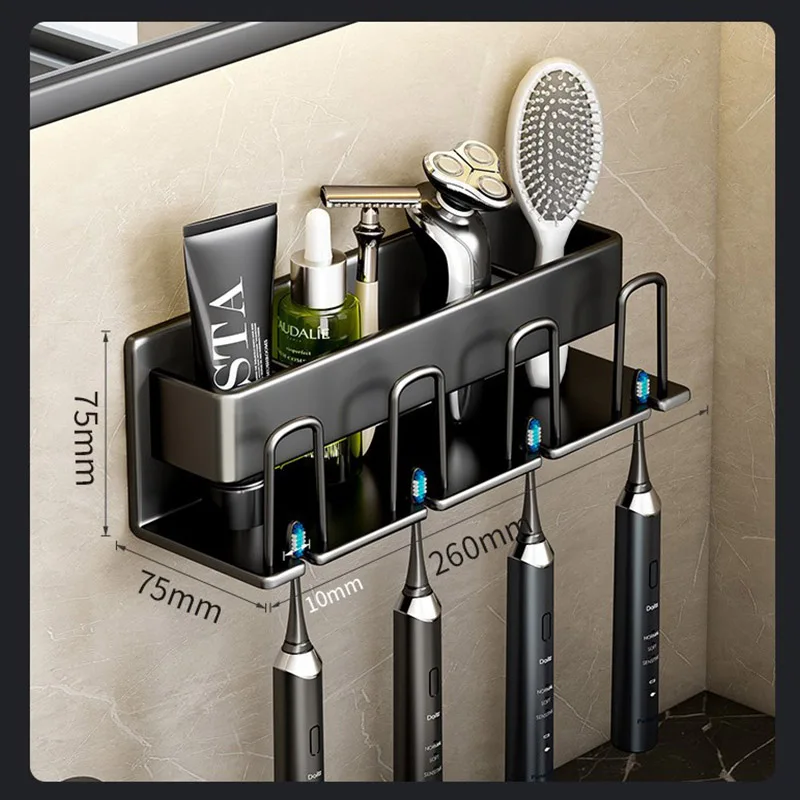 Toothbrush Rack Wall-Mounted Punch-Free With Mouthwash Cup Storage Household Wall-Mounted Electric Toothbrush Rack