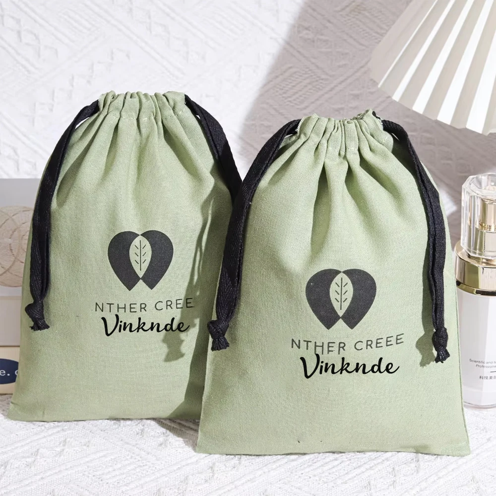 

Drawstring Cotton Linen Packaging Bag Custom Logo Printed Thick Cotton Jewelry Cosmetic Makeup Gift Candle Storahe Dust Pouch