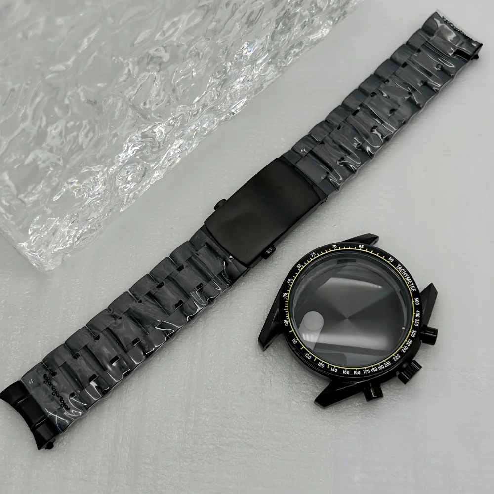 Caja Multifuncional Negra de 39.7mm para Reloj Speedmaster, Compatible con el Movimiento de Cuarzo Omg VK63, Apta para Correa de Acero de 20mm con Bisel