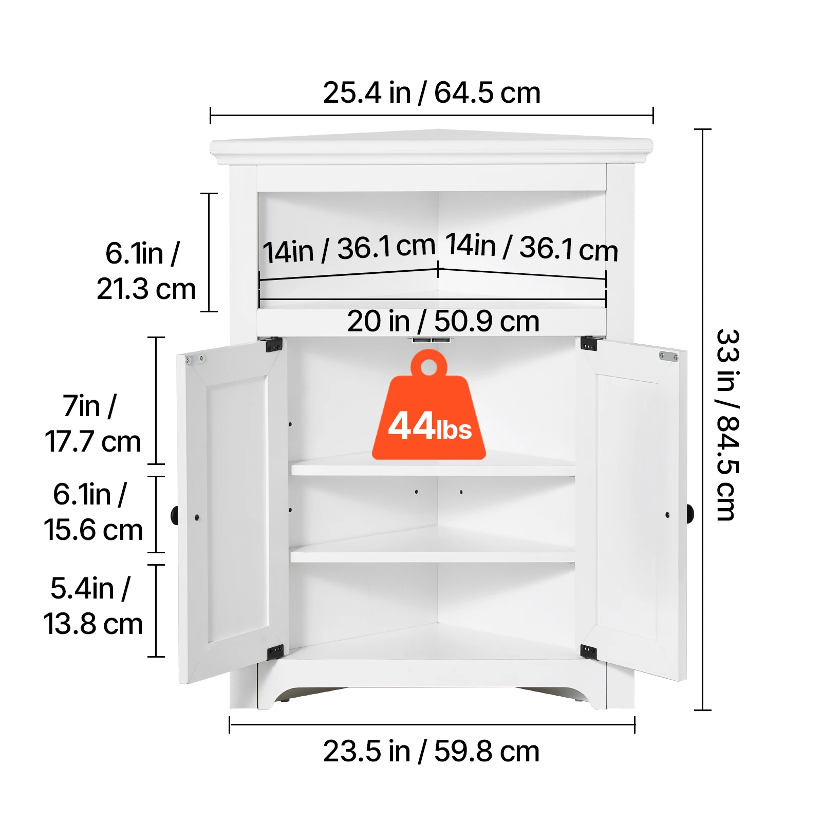 SucceBuy 32 "/64"/68" خزانة زاوية مع أرفف خزانة زاوية قائمة بذاتها لغرفة المعيشة والمطبخ وغرفة الغسيل والحمام