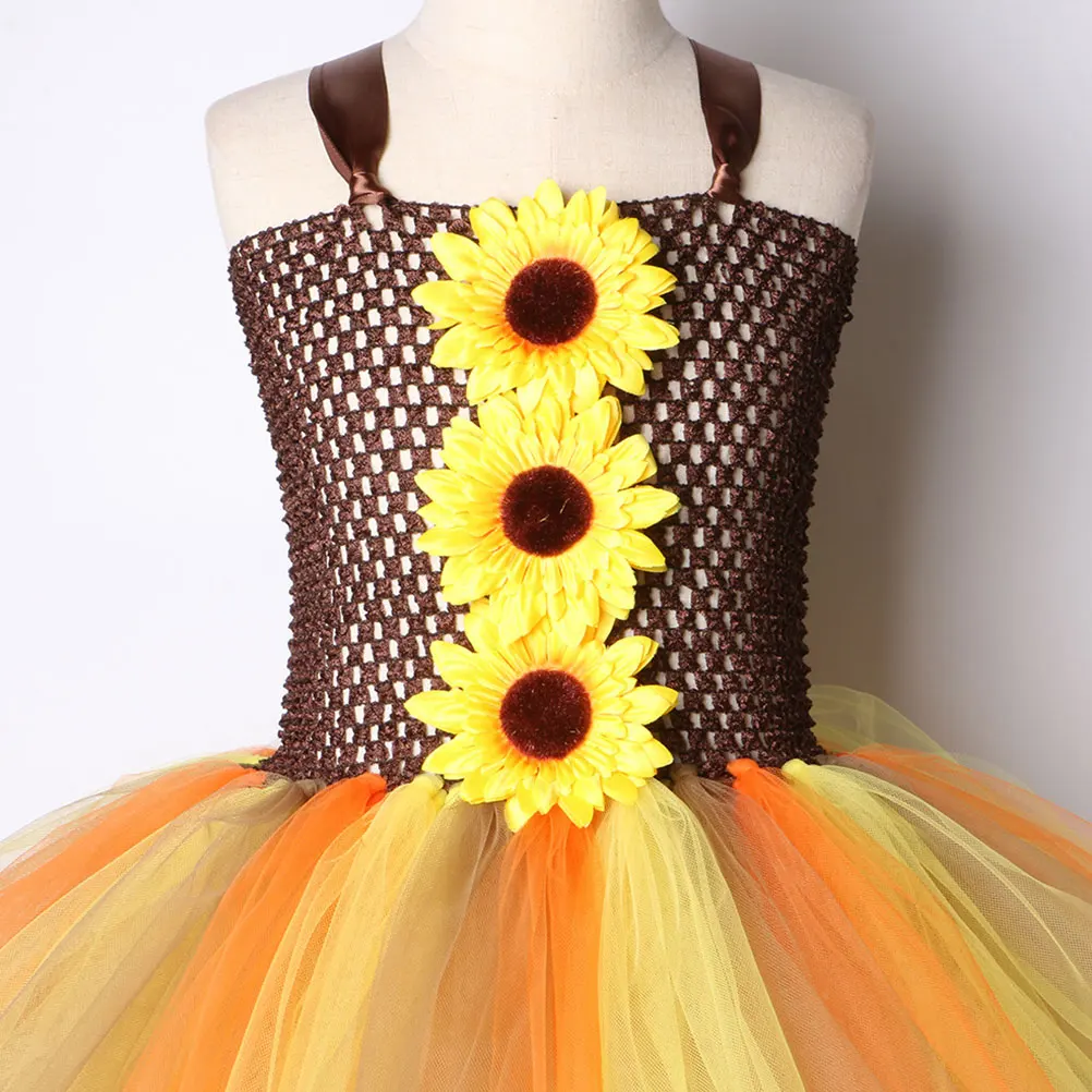 

1pc Creative Sunflower Gauze Kids Halloween Costume Set Scarecrow Dress Headband For 10-12Y Assorted Color Cosplay Outfit Girls