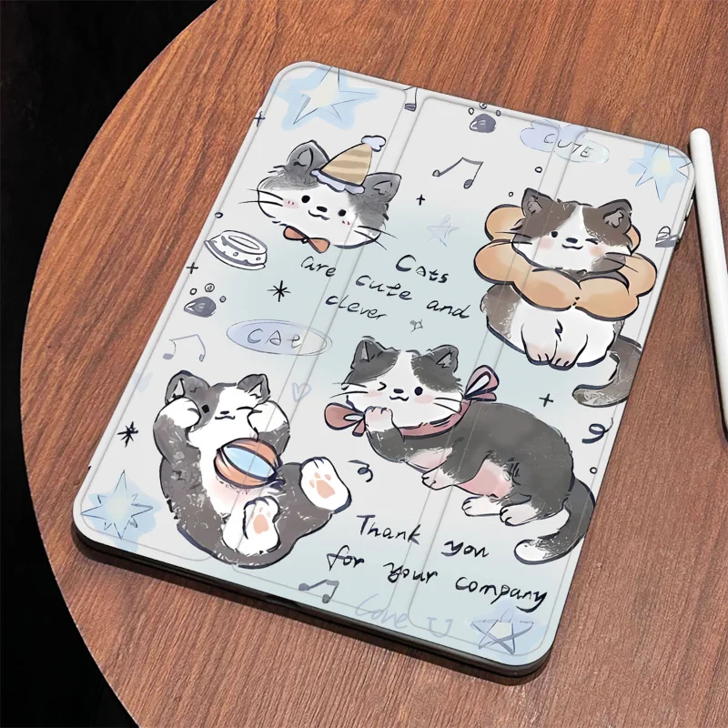 Cute Cat Smart Cover with Pencil Holder for IPad Air 6 Case IPad 10th Gen Air 5th Air 4th Pro 11 2022 IPad 10.2 7th 9th 8th