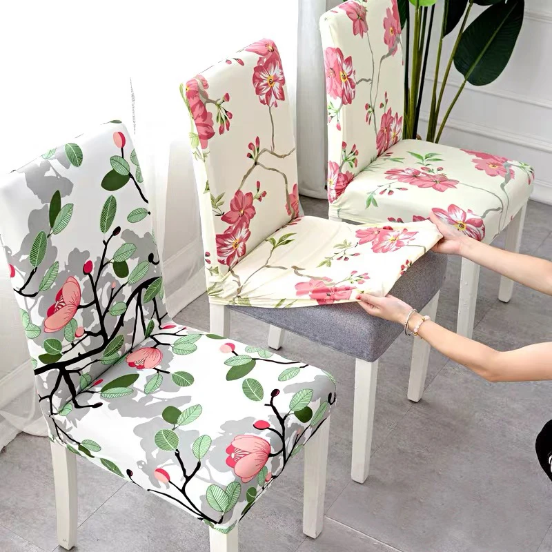 Floral Printing Elastic Dining Chairs Cover Washable Slip Covers for Wedding Hotel Banquet Chair Fundas Para Sillas Funda Silla