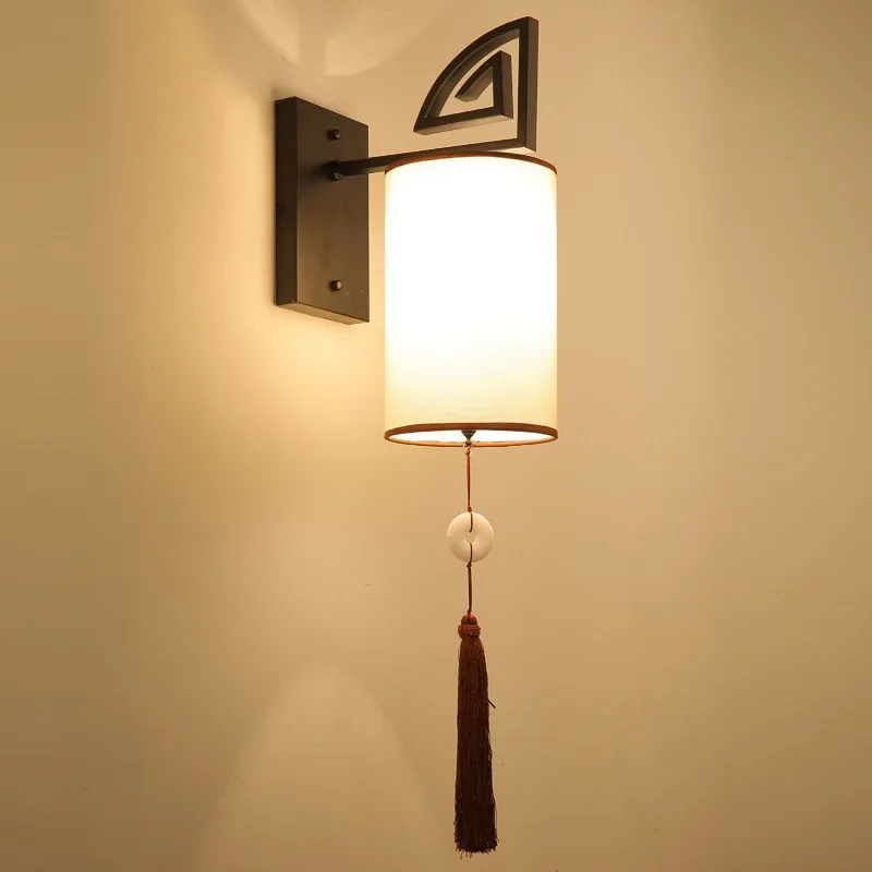 

New Chinese Wall Lamp Living Room Bedroom Bedside Lamp Corridor Aisle Hotel Wall Decoration Chinese Style E27 Cloth Wall Sconce