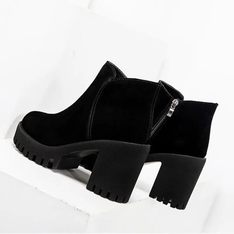 Female Ankle Boots Very High Heels Suede Platform Black Work Heeled Booties Chunky Short Shoes for Women Sale New Rock Footwear