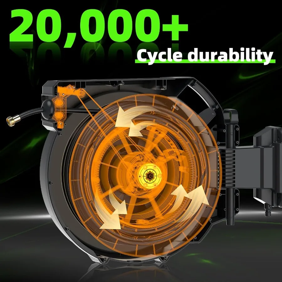 자동 감김식 정원 호스 릴 5/8 x 100피트, 7가지 패턴 노즐 포함, 야외 마당 및 정원용, 길이 조절 가능