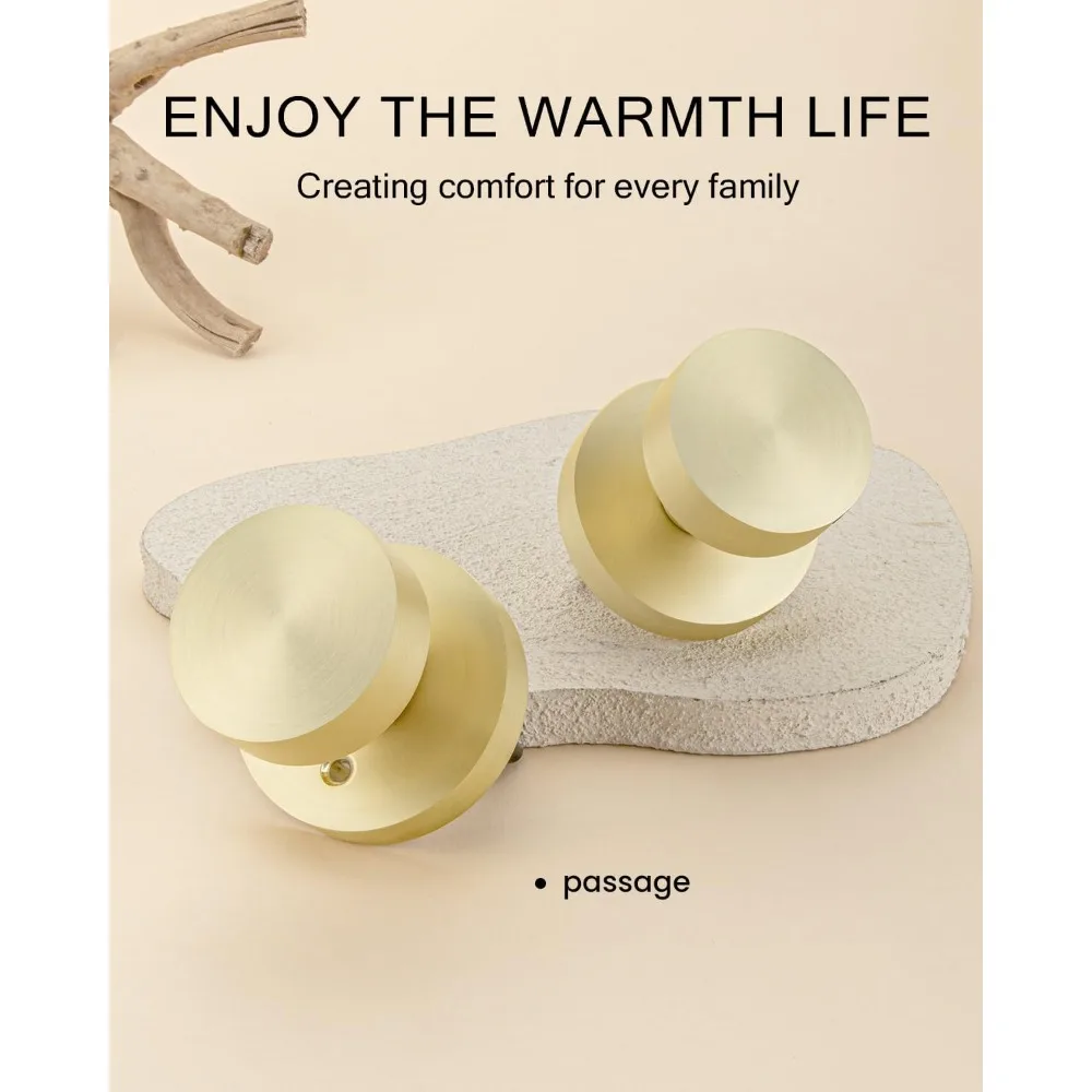 مقابض أبواب داخلية ذهبية مصقولة - مقابض مرور شديدة التحمل للممر والخزانة، سبائك الزنك، غير قابلة للقفل