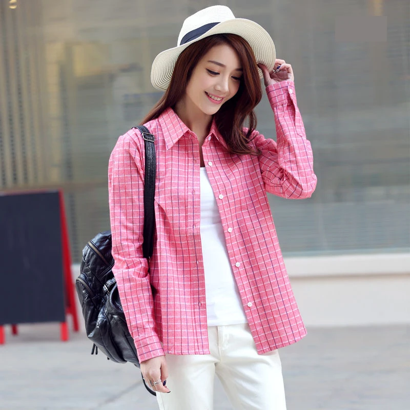 2023 Spring Autumn Flannel Women\'s Plaid Shirt Long Sleeve Cotton Woman Blouses and Tops Loose Casual Sweet Lady Shirt Clothes