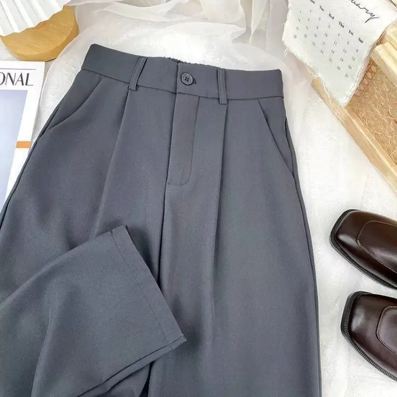 Korean New Spring Summer Thin Pants Women Elastic Waist Suit Pants Women's 2027 Nine-point Casual Straight-leg Pants Ladies