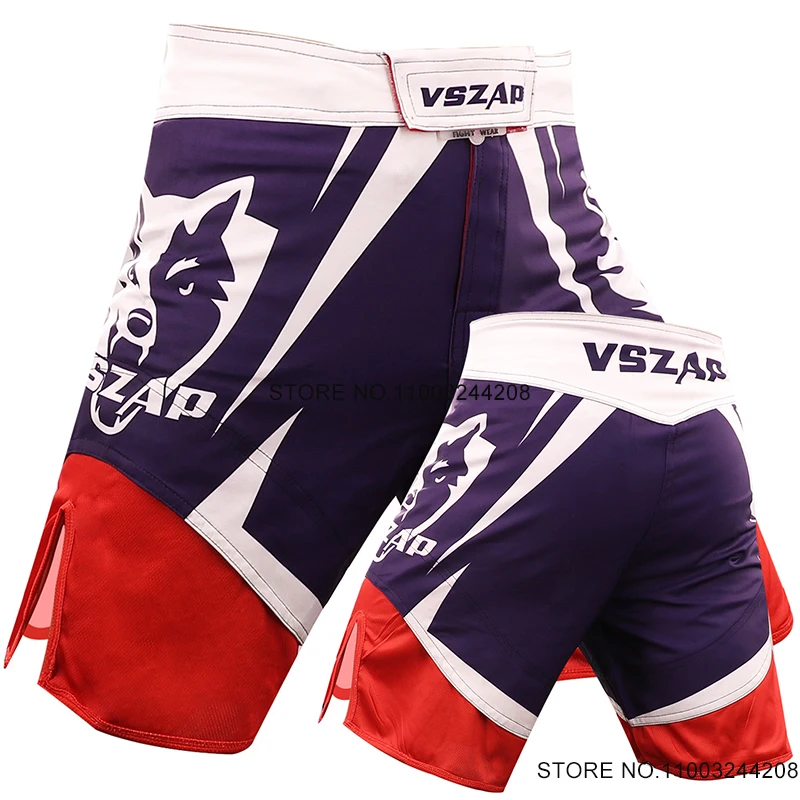 

VSZAP MMA Shorts Men's Grappling Cage Fighting Pants Wolf Print Martial Arts Muay Thai Boxing Shorts BJJ Combat Training Wear